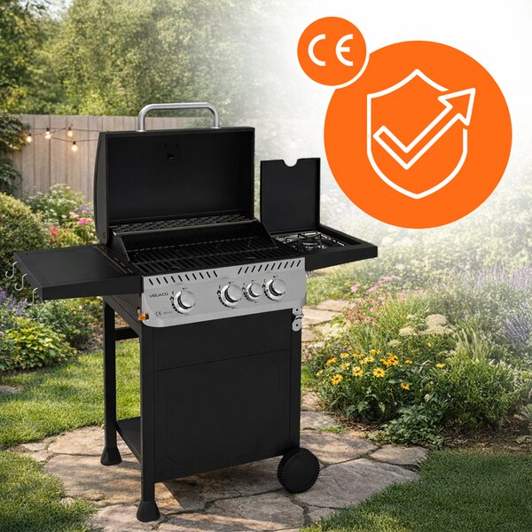 Velaco Plynový BBQ gril s boční plotýnkou, poličkou a krycí plachtou - APOLLO-B, 3+1 hořák