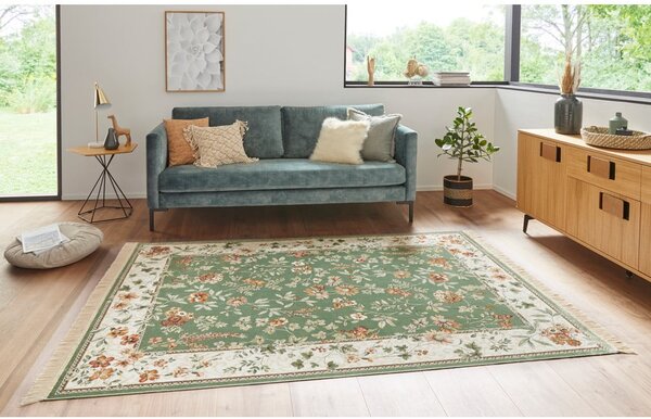Zeleno-krémový koberec z viskózy 95x140 cm Oriental – Nouristan