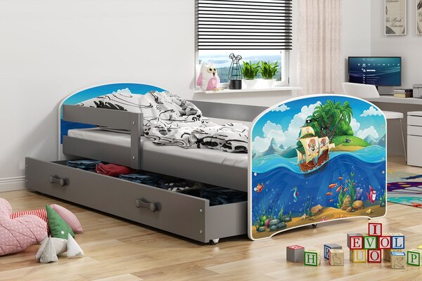 Dětská postel Luki - Grafit (Piráti) 160x80 cm