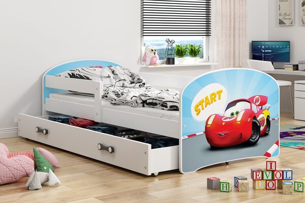 Dětská postel Luki - Bílá (Autíčko) 160x80 cm