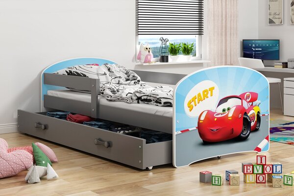 Dětská postel Felix 1 80x160 s úložným prostorem - 1 osoba - Grafit, Auto