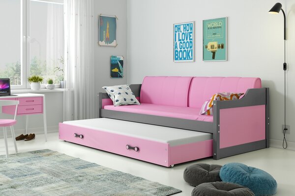 BMS Group Dětská postel s výsuvnou přistýlkou DAVID grafit Velikost postele: 200x90 cm, Barva výplní: Růžová
