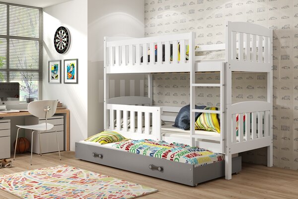 BMS Group Dětská patrová postel s přistýlkou KUBUS bílá Velikost postele: 190x80 cm, Barva šuplíku: Grafit