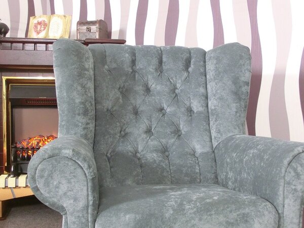 (2104) VARY VELVET Chesterfield šedé křeslo ušák Max Winzer