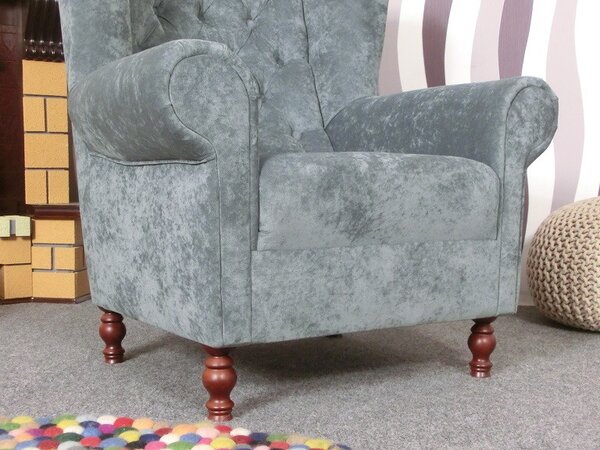 (2104) VARY VELVET Chesterfield šedé křeslo ušák Max Winzer