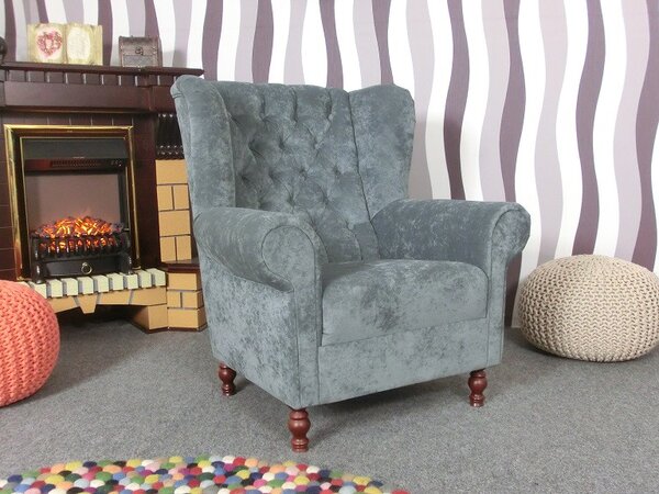 (2104) VARY VELVET Chesterfield šedé křeslo ušák Max Winzer