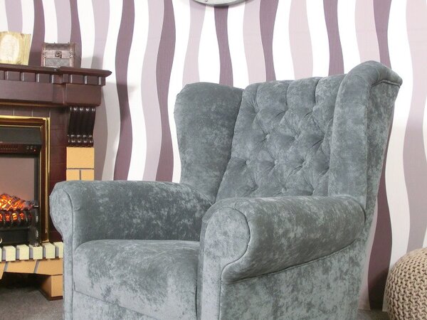 (2104) VARY VELVET Chesterfield šedé křeslo ušák Max Winzer