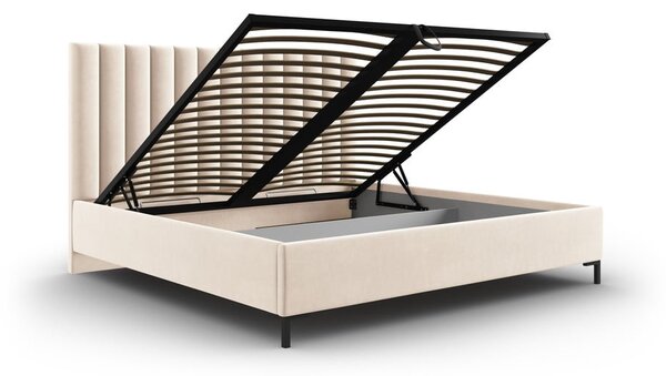 Béžová čalouněná dvoulůžková postel s úložným prostorem s roštem 180x200 cm Casey – Mazzini Beds