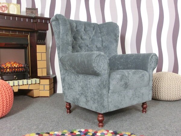 (2104) VARY VELVET Chesterfield šedé křeslo ušák Max Winzer
