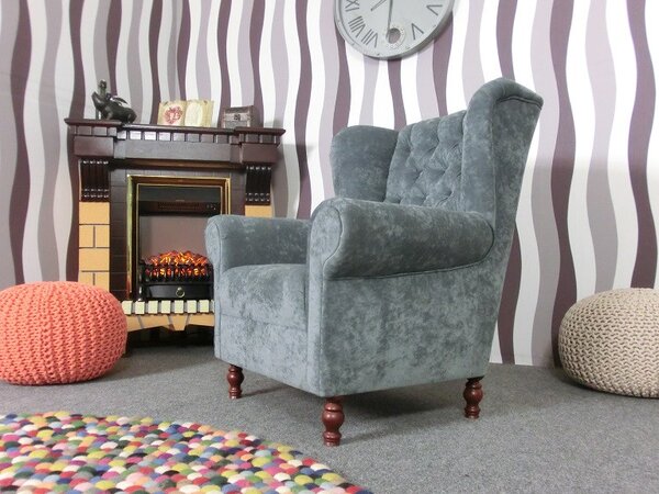 (2104) VARY VELVET Chesterfield šedé křeslo ušák Max Winzer