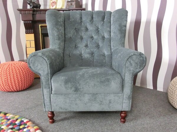 (2104) VARY VELVET Chesterfield šedé křeslo ušák Max Winzer