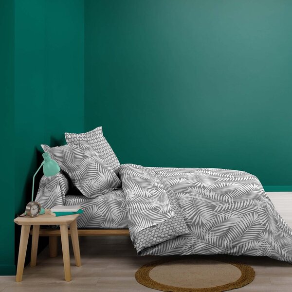 Bílo-šedé napínací bavlněné prostěradlo 90x190 cm Botania – douceur d'intérieur