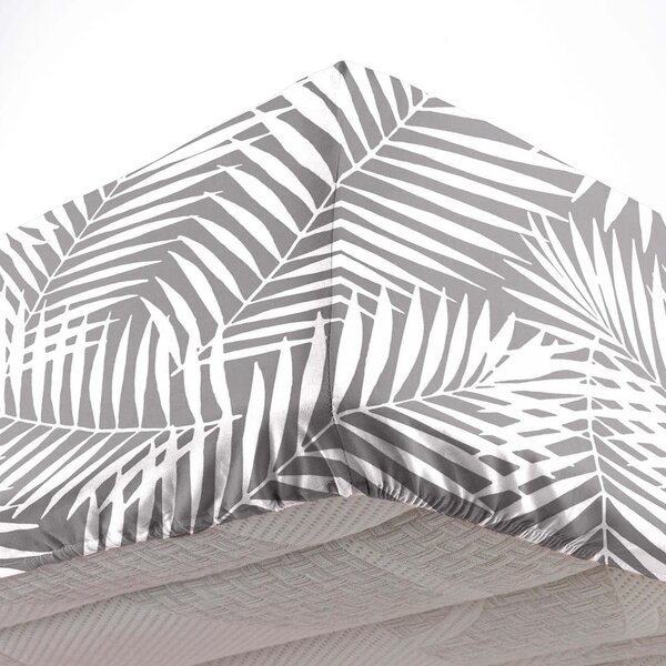 Bílo-šedé napínací bavlněné prostěradlo 90x190 cm Botania – douceur d'intérieur