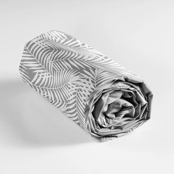Bílo-šedé napínací bavlněné prostěradlo 90x190 cm Botania – douceur d'intérieur