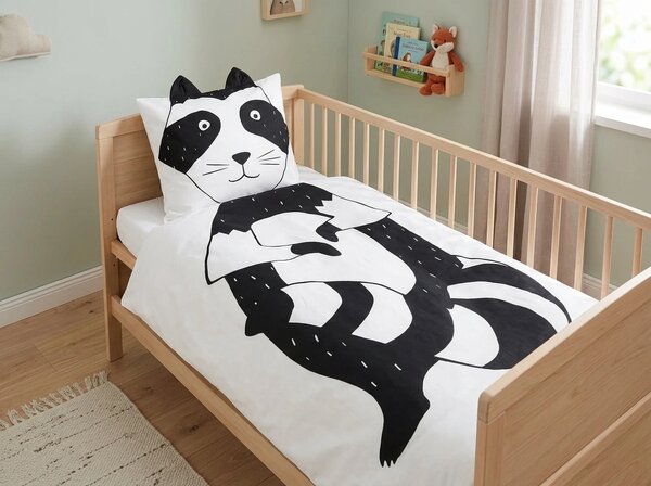 Bavlněné povlečení do postýlky RACCOON černo-bílé Rozměr povlečení: 40 x 60 cm | 100 x 135 cm