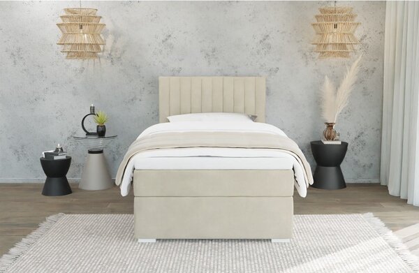 Béžová čalouněná jednolůžková postel s úložným prostorem s roštem 80x200 cm Bunny – Ropez