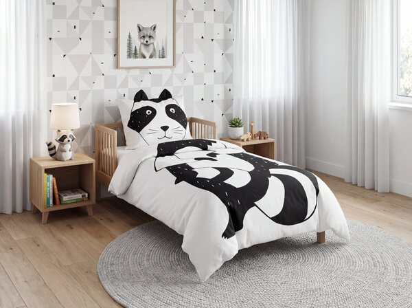 Bavlněné povlečení do postýlky RACCOON černo-bílé Rozměr povlečení: 40 x 60 cm | 100 x 135 cm