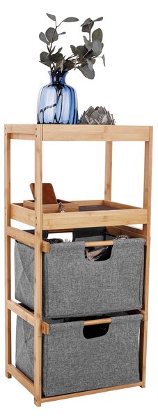 KONDELA Regál, lakovaný bambus/látka šedá, KELANA