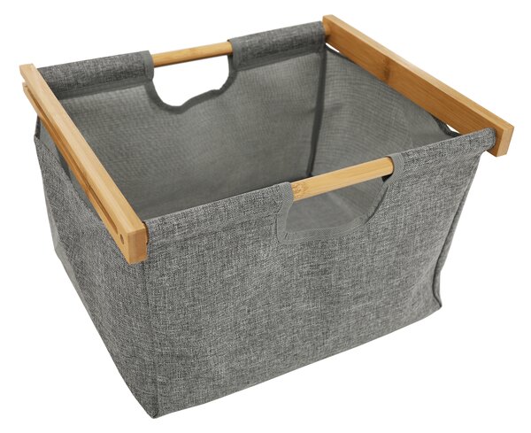 KONDELA Regál, lakovaný bambus/látka šedá, KELANA