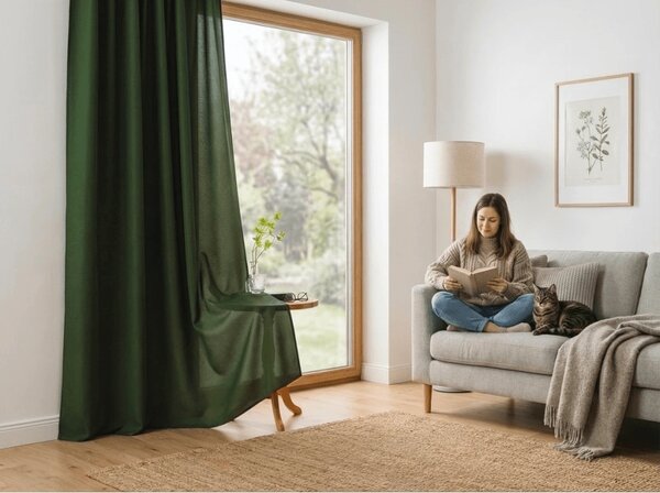 Závěs OXFORD LIGHT 140x250 cm, tmavě zelený Zavěšení: Řasící páska