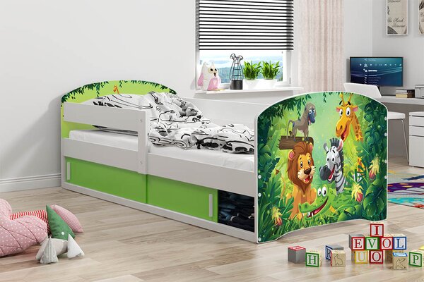 BMS Group Dětská postel Luki 1 160x80 - Bílá - Džungle