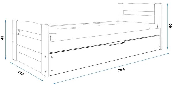 Dětská postel ERNIE s úložným prostorem 200x90 cm - bílá