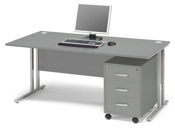 AJ Produkty Kancelářská sestava FLEXUS, stůl 1600x800 mm + 3zásuvkový kontejner, šedá