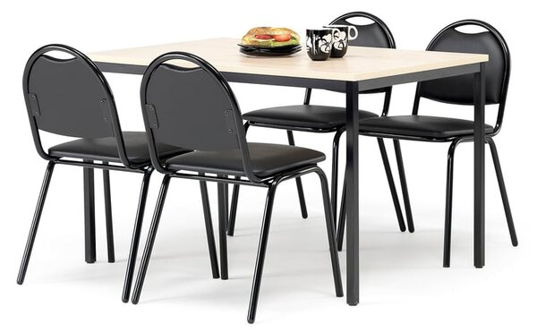 AJ Produkty Jídelní sestava JAMIE + WARREN, stůl 1200x800 mm, bříza + 4 židle, černá koženka