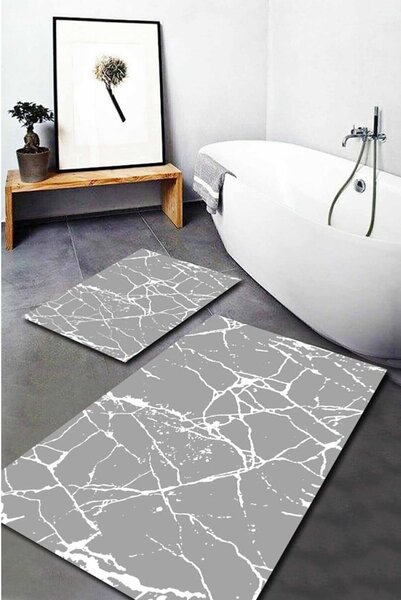 Šedé koupelnové předložky v sadě 2 ks 60x100 cm Cracks – Mila Home