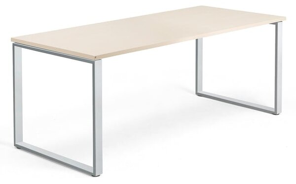 AJ Produkty Psací stůl QBUS, O-podnož, 1800x800 mm, stříbrný rám, bříza
