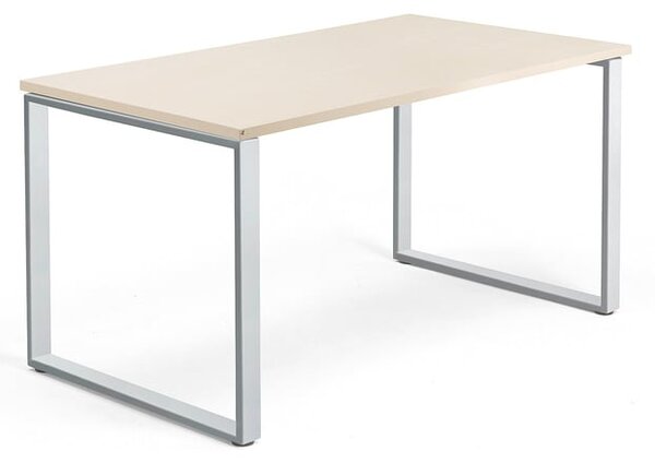 AJ Produkty Psací stůl QBUS, O-podnož, 1400x800 mm, stříbrný rám, bříza