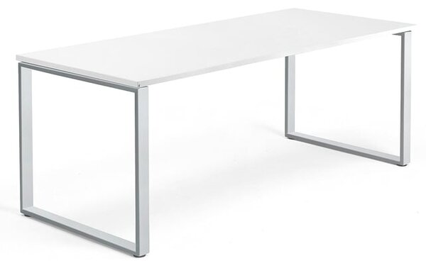 AJ Produkty Psací stůl QBUS, O-podnož, 1800x800 mm, stříbrný rám, bílá