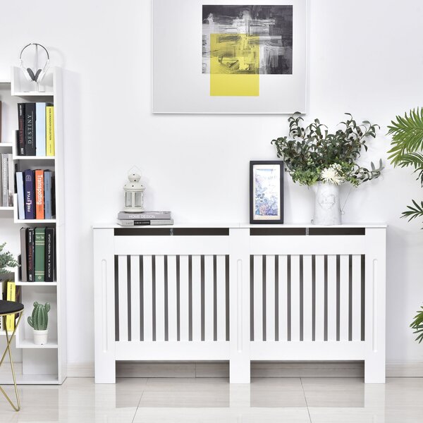 HOMCOM MDF Kryt Radiátoru se Šprušlemi, Kryt Radiátoru pro Domov a Kancelář, 152x19x81 cm, Bílý | Aosom