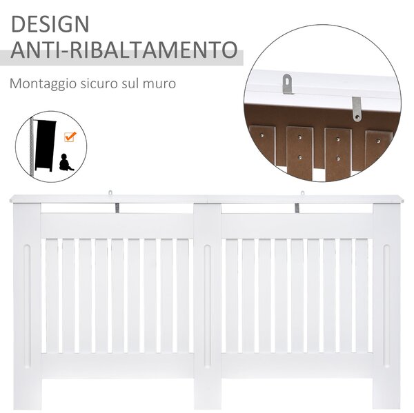 HOMCOM MDF Kryt Radiátoru se Šprušlemi, Kryt Radiátoru pro Domov a Kancelář, 152x19x81 cm, Bílý | Aosom
