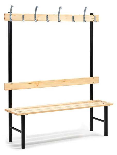 AJ Produkty Šatní lavice s věšákem STADIUM, 8 háčků, 1500 mm, borovice