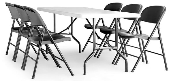 AJ Produkty Sestava KLARA + PAISLEY, 1 skládací stůl 1530x760 mm + 6 černých skládacích židlí