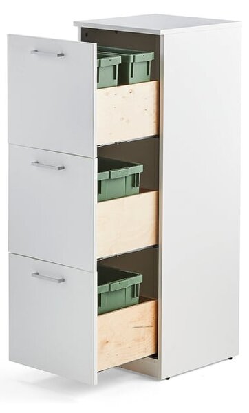 AJ Produkty Skříňka na tříděný odpad FAHRENHEIT, 3 zásuvky, 2x 21l + 2x 10l plastová nádoba, bílá