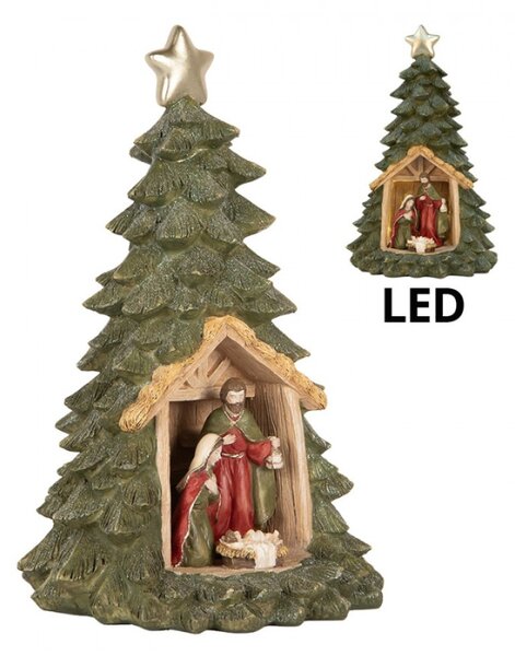 Zelená plastová vánoční dekorace stromeček s LED světlem – 15x25 cm