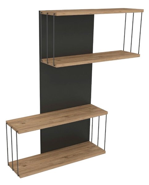 Patrová police v dekoru borovice v antracitové a přírodní barvě 65 cm Destan – Kalune Design