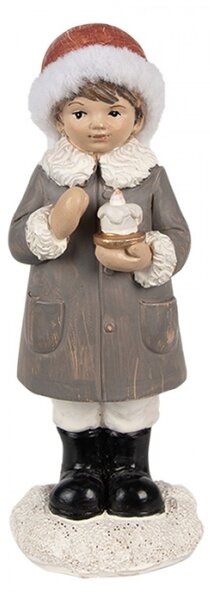 Šedá polyresinová vánoční figurka dítě – 14 cm