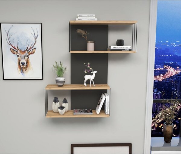 Patrová police v dekoru borovice v antracitové a přírodní barvě 65 cm Destan – Kalune Design