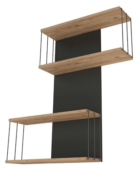 Patrová police v dekoru borovice v antracitové a přírodní barvě 65 cm Destan – Kalune Design