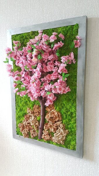 Mechový obraz s květem 90cm x 55cm