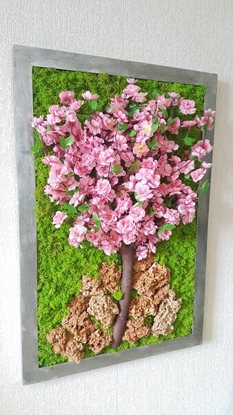 Mechový obraz s květem 90cm x 55cm