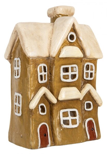 Hnědý keramický svícen na čajovou svíčku domeček – 23x15x33 cm