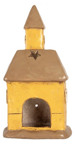 Žlutý keramický svícen na čajovou svíčku domeček – 23x17x43 cm