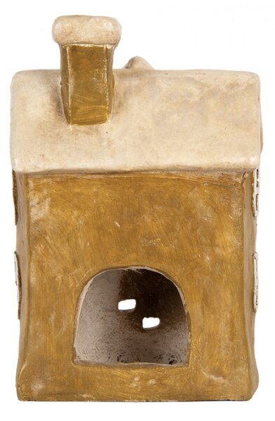 Hnědý keramický svícen na čajovou svíčku domeček – 23x15x33 cm