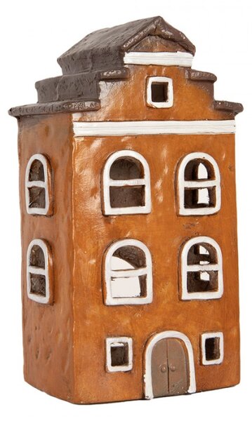 Oranžový keramický svícen na čajovou svíčku domeček – 20x15x34 cm