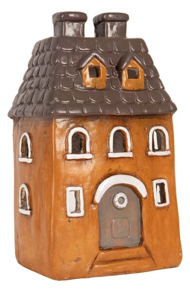 Oranžový keramický svícen na čajovou svíčku domeček – 23x17x37 cm