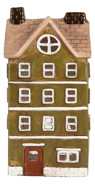Zelený keramický svícen na čajovou svíčku domeček – 20x17x39 cm